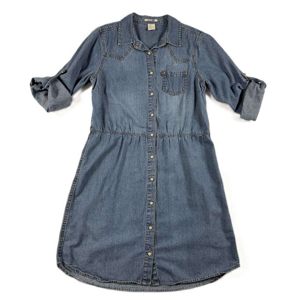 Levi's women's denim chambray sz M western snap button-down shirt dress. - Picture 2 of 10